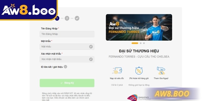 3 bước thao tác đăng ký tại AW8 chỉ 10s