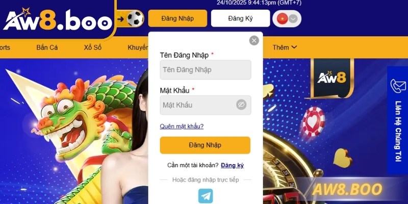 Hoàn tất đăng nhập AW8 trong ba bước đơn giản, nhanh gọn, thuận tiện