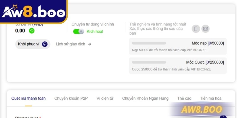 Cẩn trọng từng bước giúp giao dịch nạp tiền AW8 diễn ra suôn sẻ